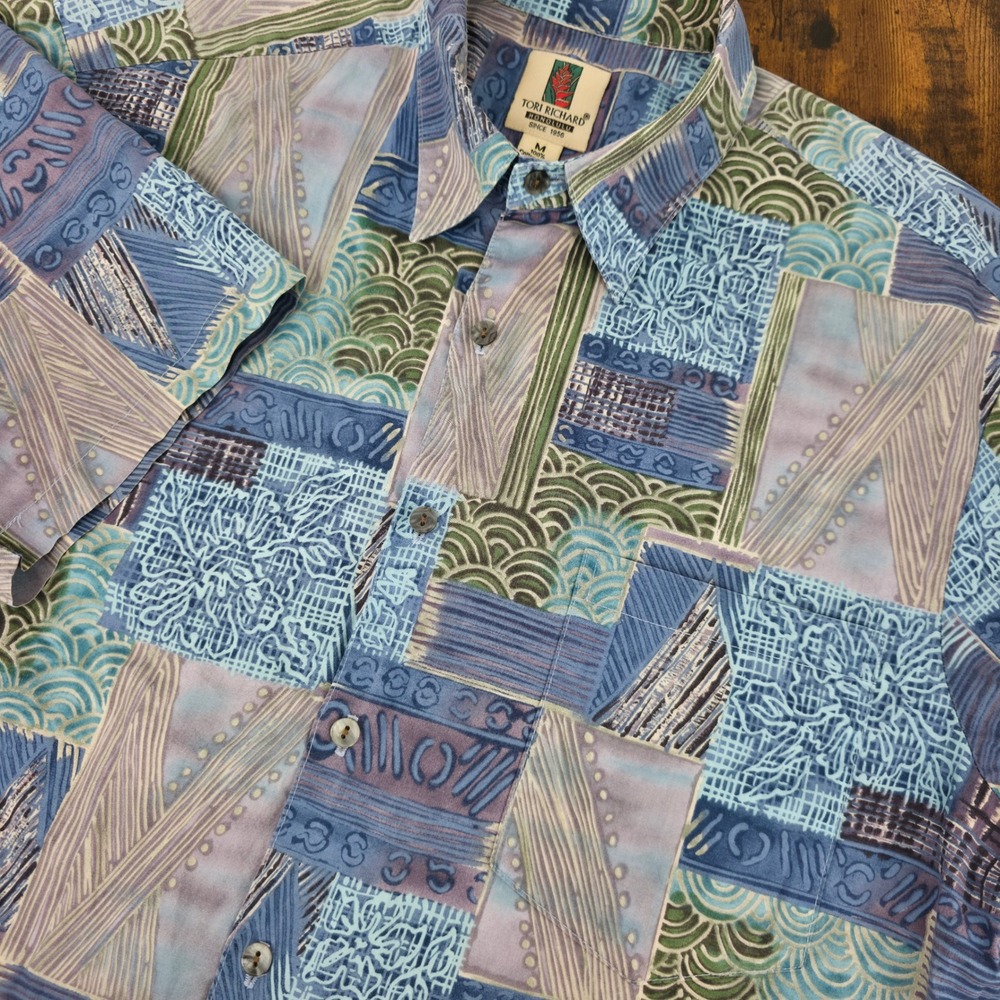 Tori Richard Honolulu Mens Medium Button‎ Up Shirt Abstract Patchwork Print Sz M